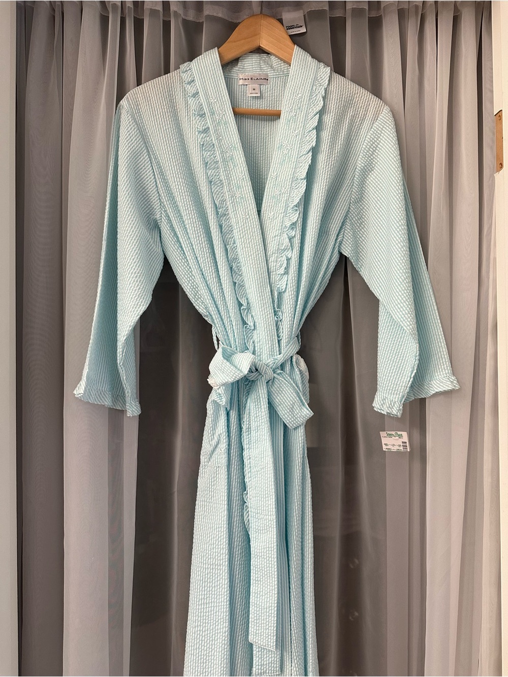 Blue Waffle Knit Robe with Ruffle Trim - Midnight Blue Collection by Miss Elaine
